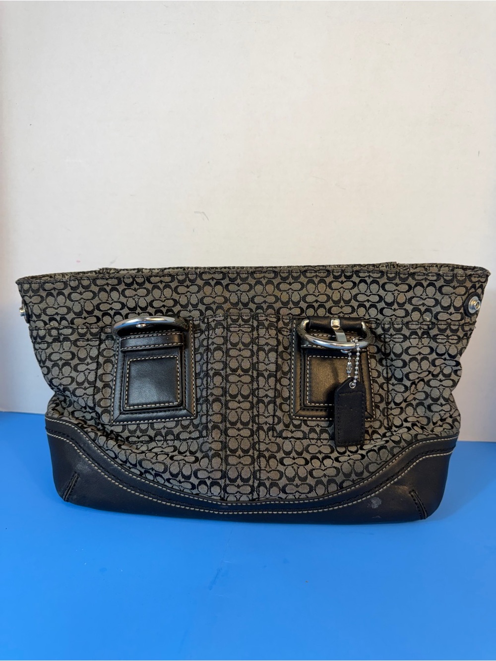 Coach Signature Canvas Shoulder Bag in Black and Gray